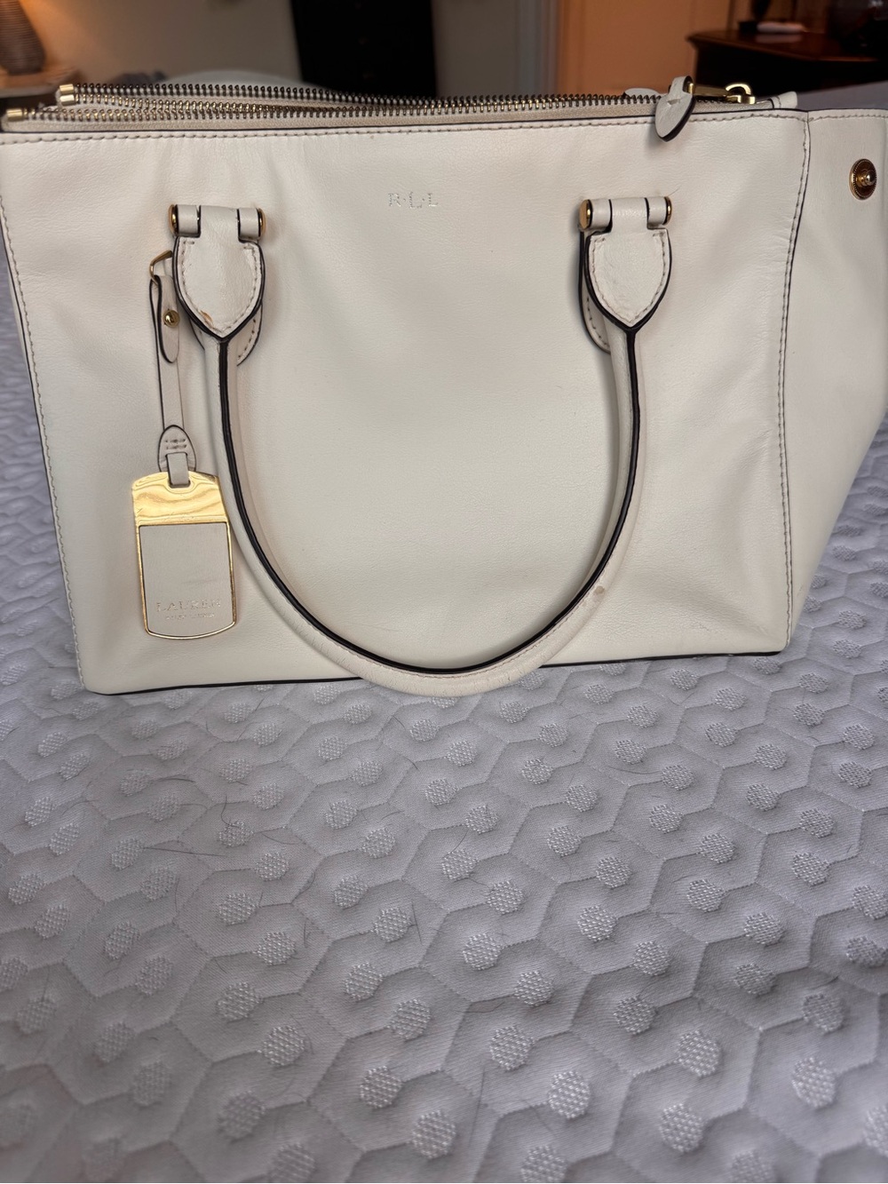 Ralph Lauren Cream Leather Structured Tote with Gold Hardware